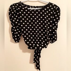 Black and white polka dot crop top, Size Medium